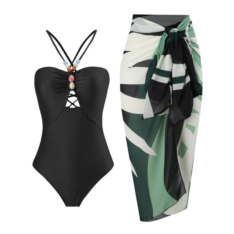 Addery Black Beaded Monokini (Set of 2) (S)