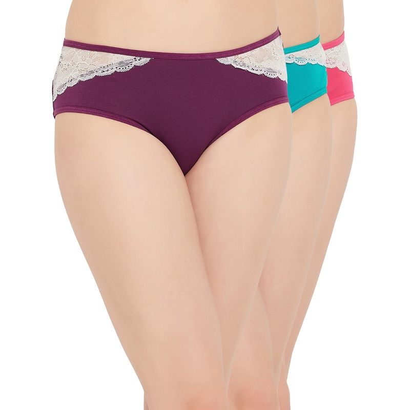 Clovia Cotton Spandex Medium waist Outer Elastic Hipster Panty (Pack of 3) (L)
