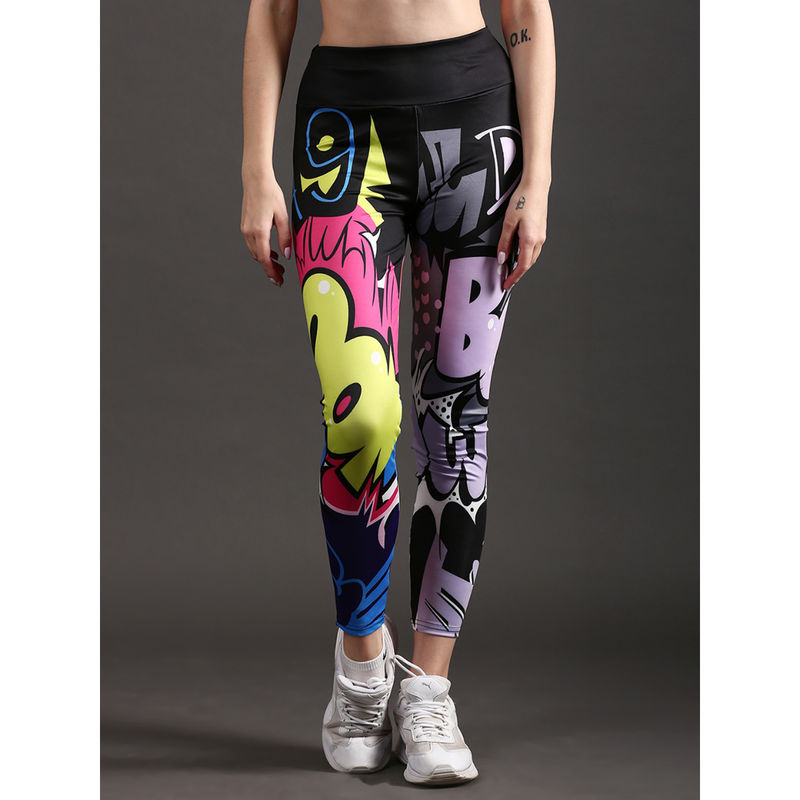 The Dance Bible Multicolor Boom Printed Gym Tights for Women (S)