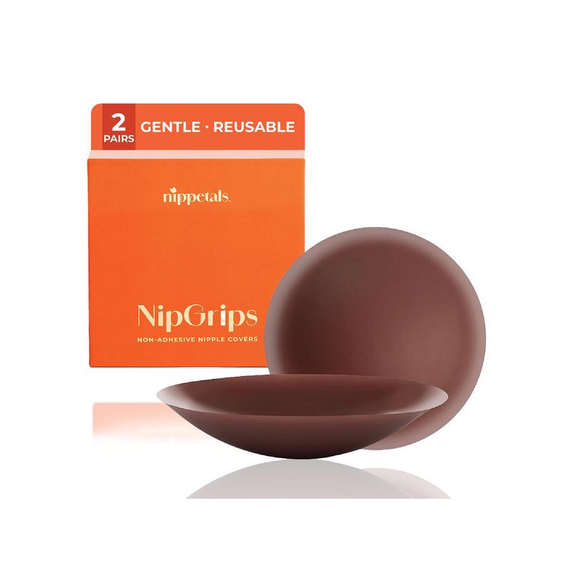 Nippetals NipGrips No-glue Non Adhesive Sweat proof & Reusable Nipple Covers Brown S,- 2 pairs