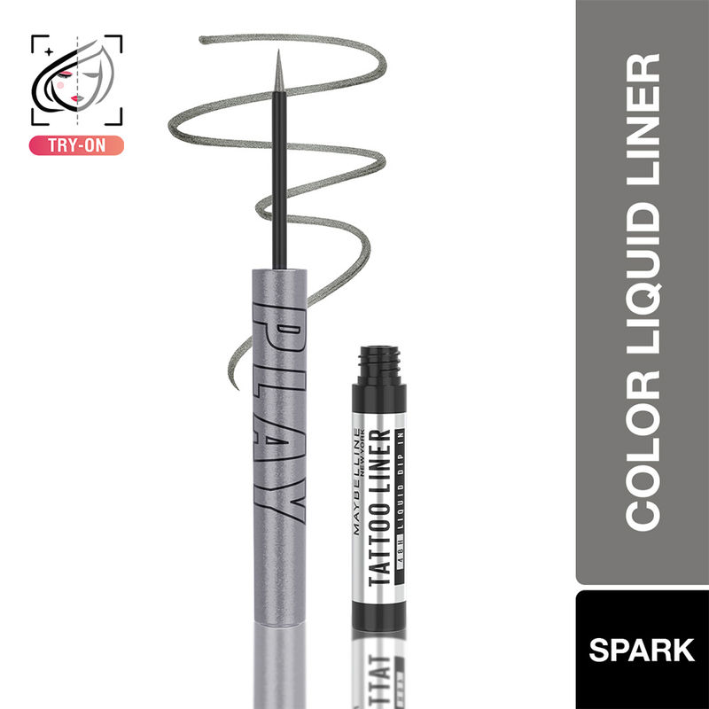 Maybelline New York Tattoo Play Silver Liquid Eyeliner - Metallic Finish - Spark