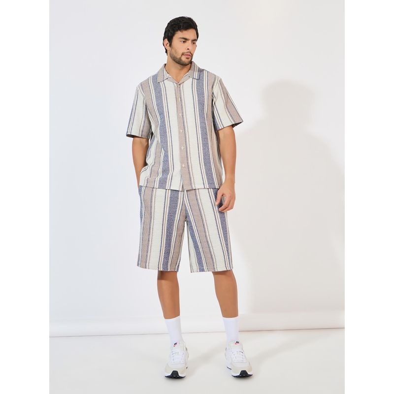 Styli Men Multi Jacquard Stripe Knit Relaxed Shirt with Oversized Shorts Co-Ord (Set of 2) (S)
