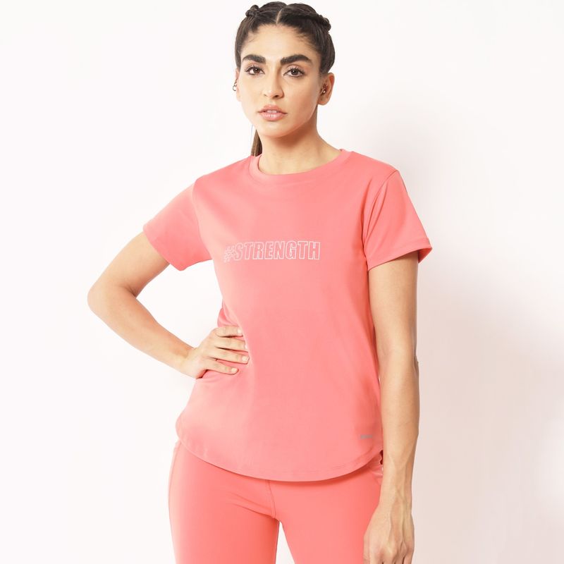 Muscle Torque Round Neck Longline T-Shirt Printed - Peach (S)
