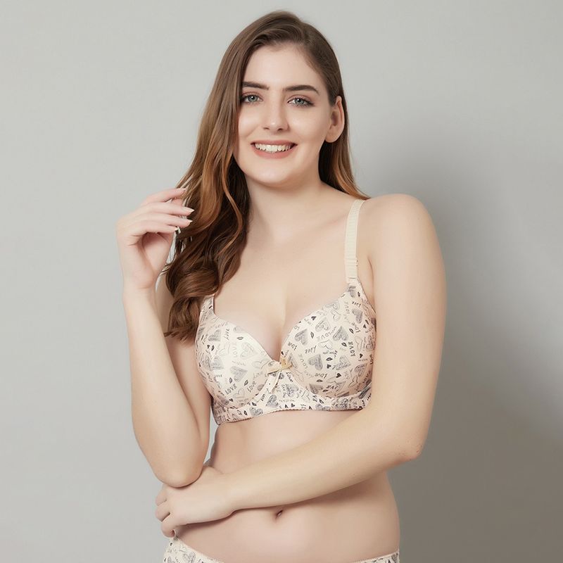 Prettycat Beautiful Love Print Lighty Padded T-Shirt Bra - Beige (34B)