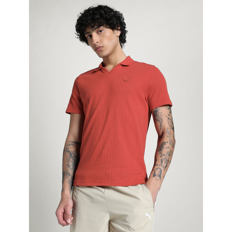 Puma Red Premium Essentials Ribbed Polo T-shirt (S)