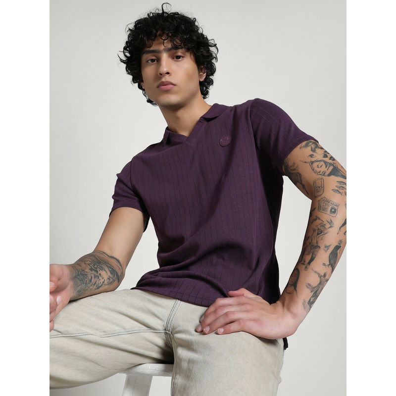 Puma Purple Premium Essentials Ribbed Polo T-shirt (S)