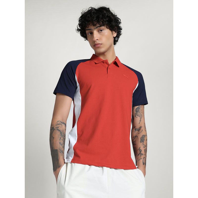 Puma Red Essentials Collar Tipping Men's Polo T-shirt (S)