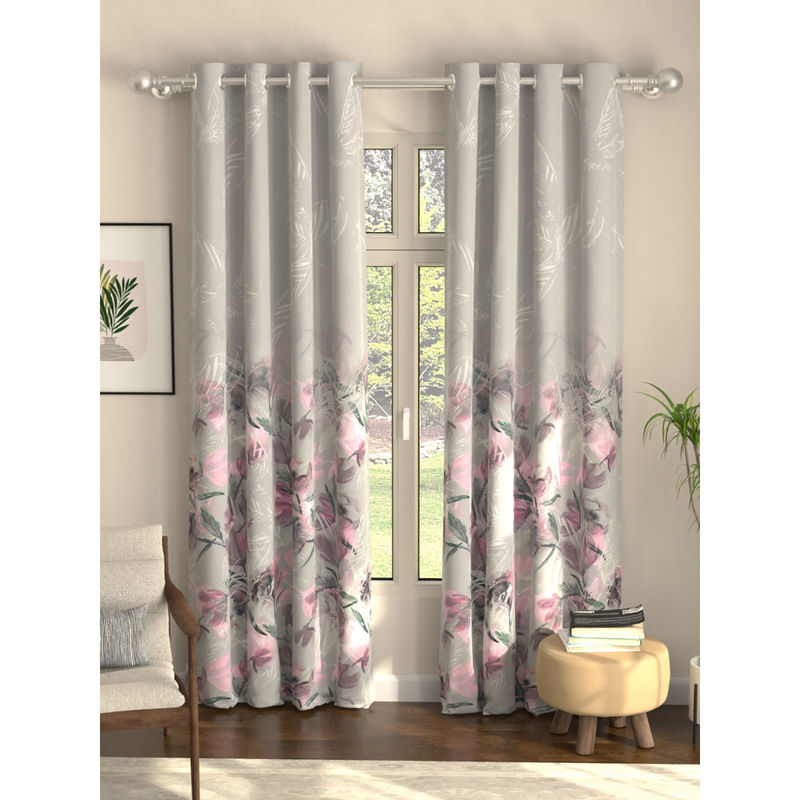 Urban Space Winter Crocus Grey Digital Blackout Curtains for Long Door (Pack of 2) (8 x 4 Feet)