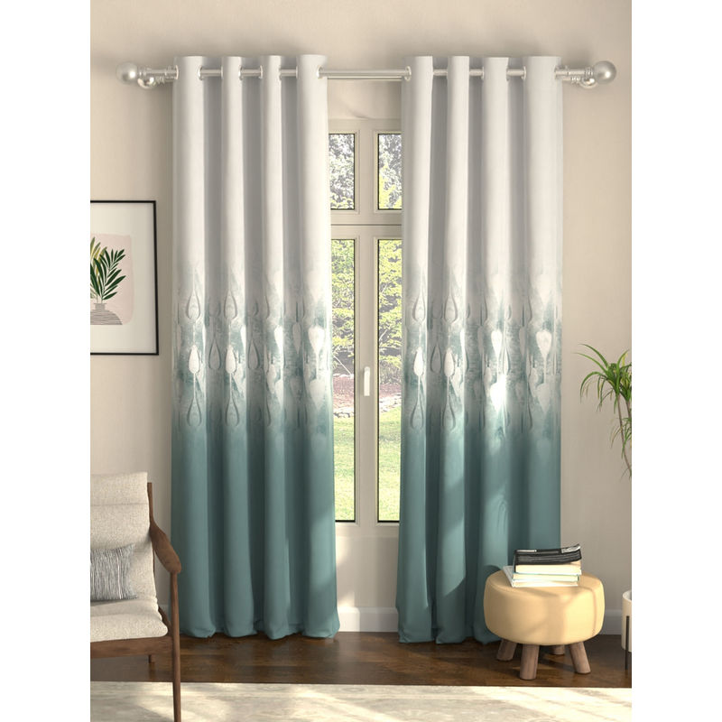 Urban Space Sea Mist Turquoise Digital Blackout Curtains for Door (Pack of 2) (7 x 4 Feet)