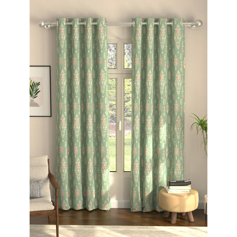 Urban Space Imperial Sage Green Digital Blackout Curtains for Door (Pack of 2) (7 x 4 Feet)