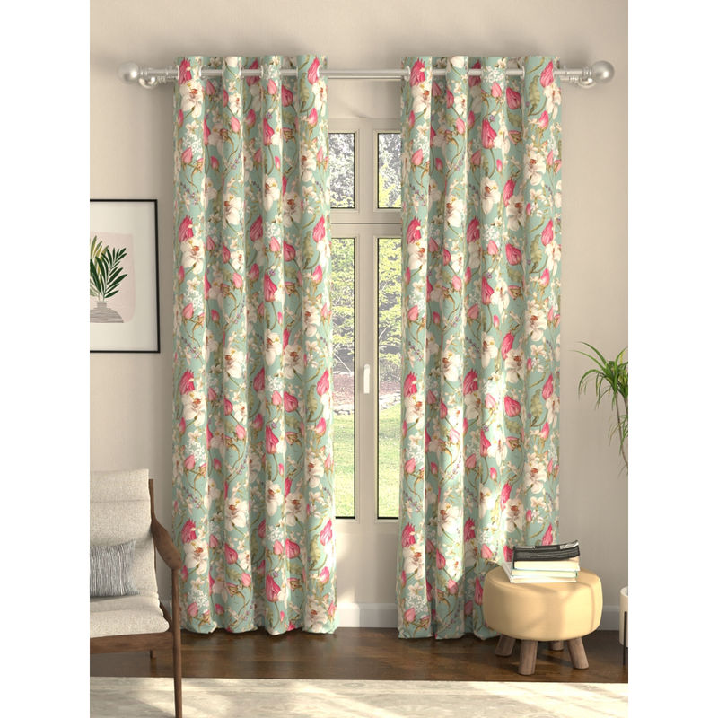 Urban Space Flora Nova Sage Digital Blackout Curtains for Long Door (Pack of 2) (8 x 4 Feet)