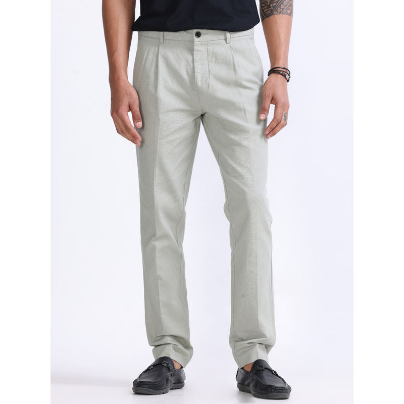 TAILORAEDGE Raw Slub Pleated Pistachio Trouser (32)