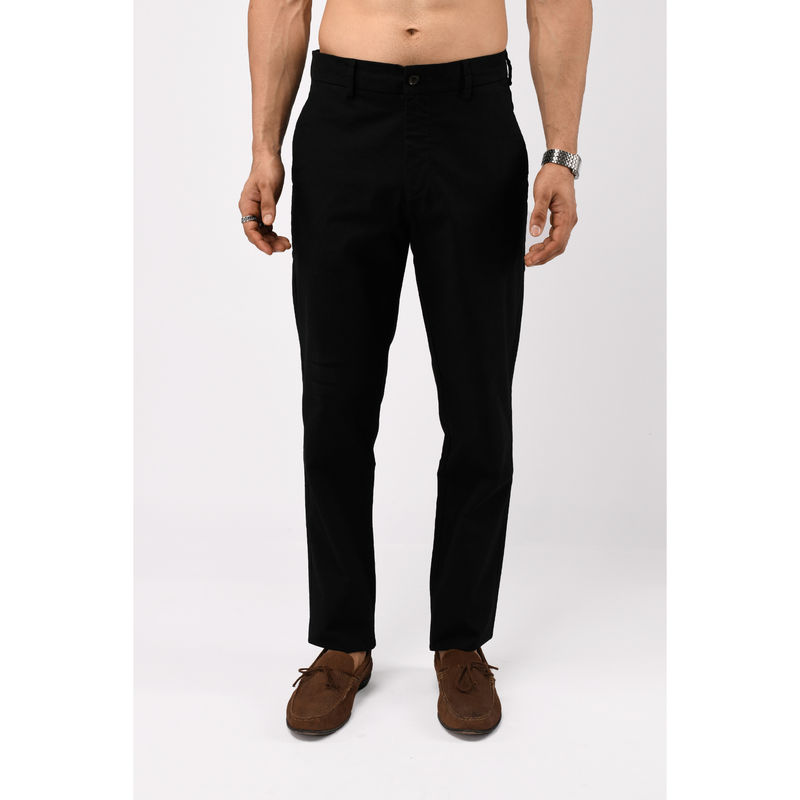 TAILORAEDGE Linen Feels Cotton Black Chinos (28)