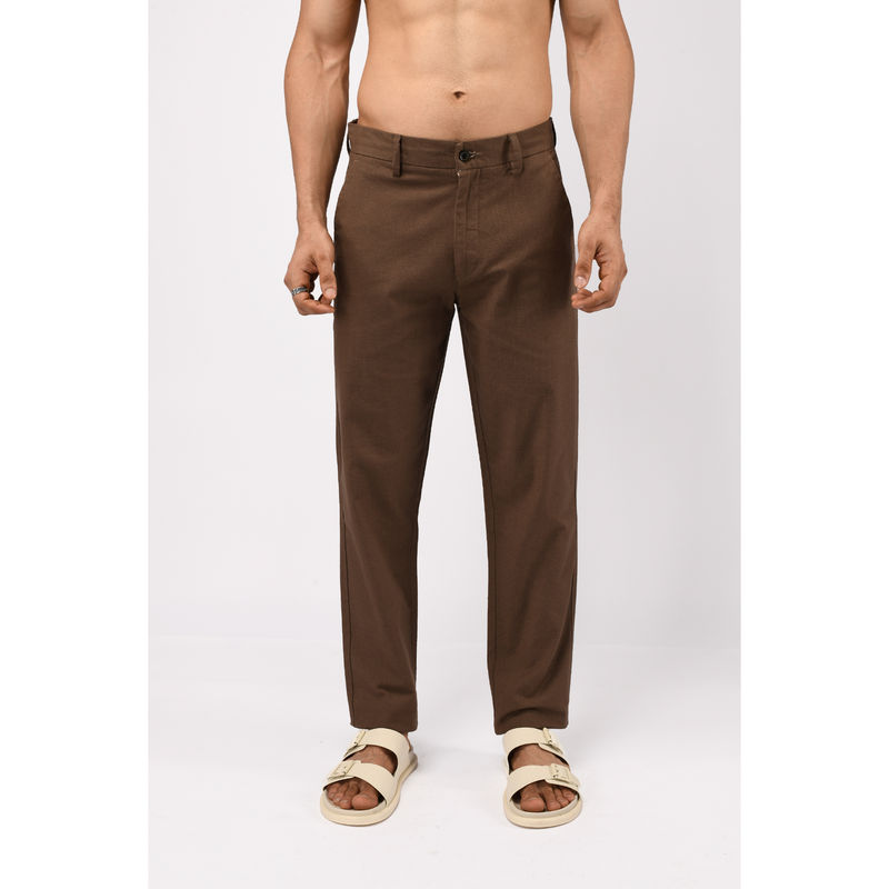 TAILORAEDGE Linen Feels Cotton Fur Brown Chinos (28)