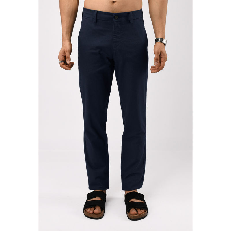 TAILORAEDGE Linen Feels Cotton Navy Blue Chinos (28)