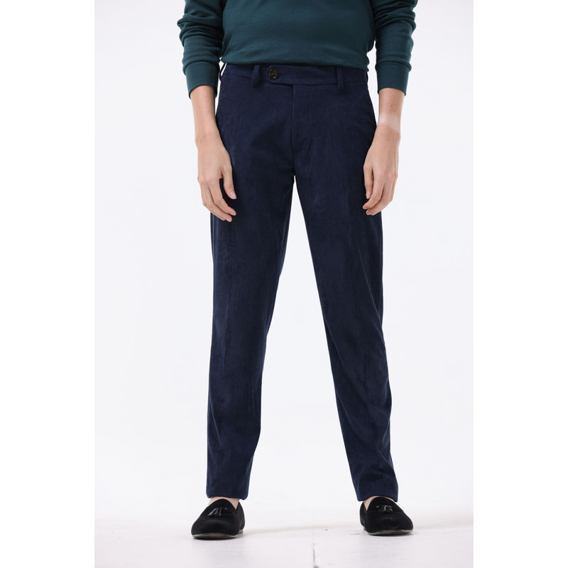 TAILORAEDGE Statement Corduroy Navy Blue Trouser (34)