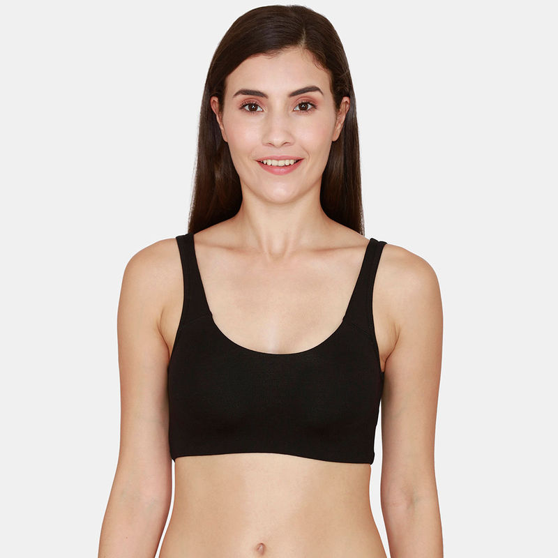 Coucou by Zivame Essentials Double Layered Non Wired 3-4th Coverage Slip On Bra - Jet Black (S)
