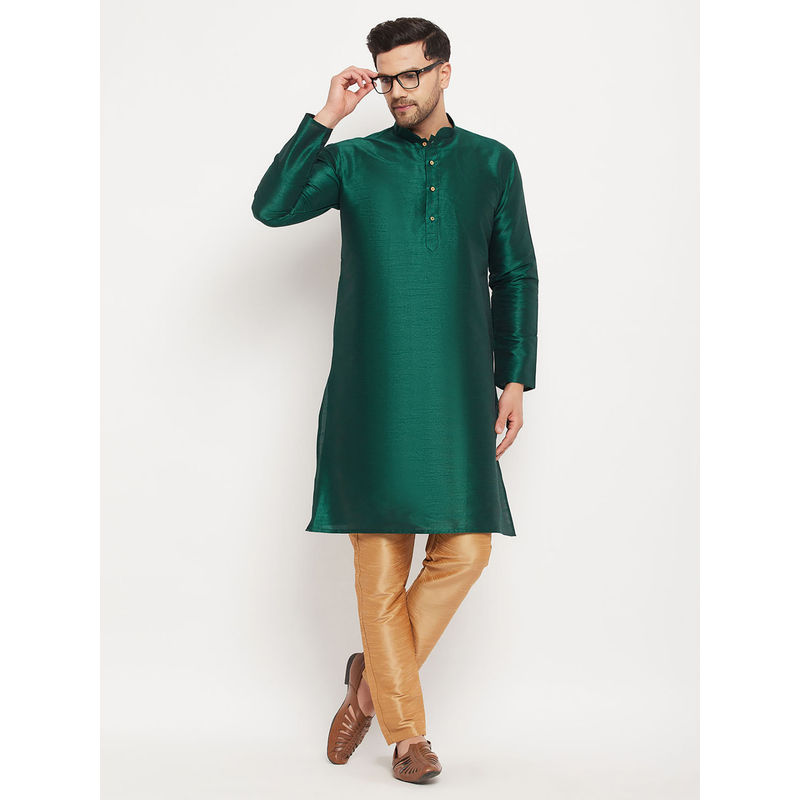 Vastramay Mens Rose Gold Silk Blend Kurta Pyjama (Set of 2) (S)