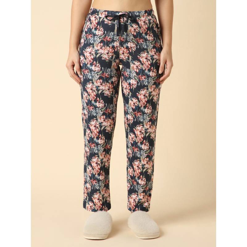 Van Heusen Navy Blue Women Cotton Printed Functional Pocket Pyjama (S)