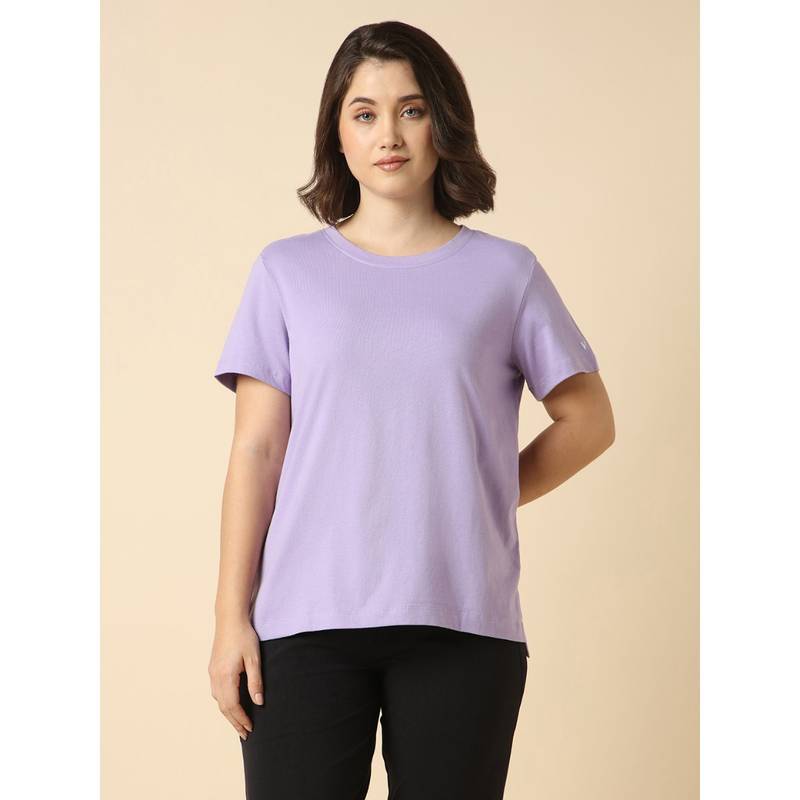 Van Heusen Women Cotton Solid Relax Fit T-shirt - Lavender (S)