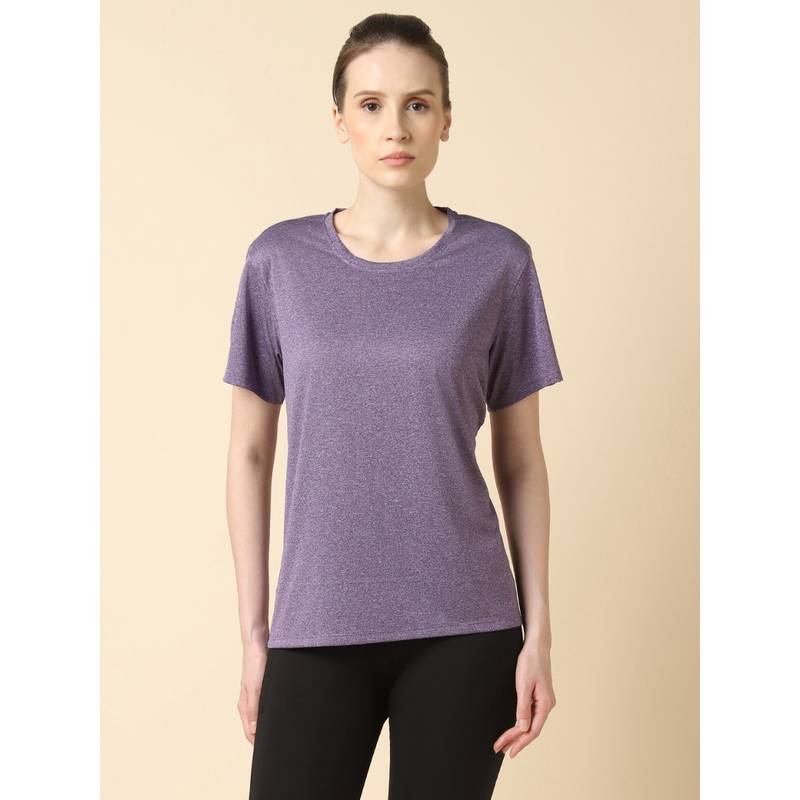 Van Heusen Purple Women Solid Anti Bacterial Relax Fit T-shirt (M)