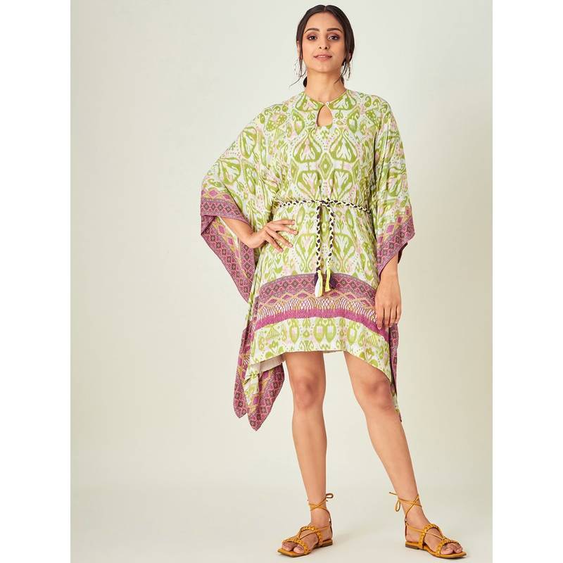 The Kaftan Company Green Boho Ikat Printed Kaftan (S)