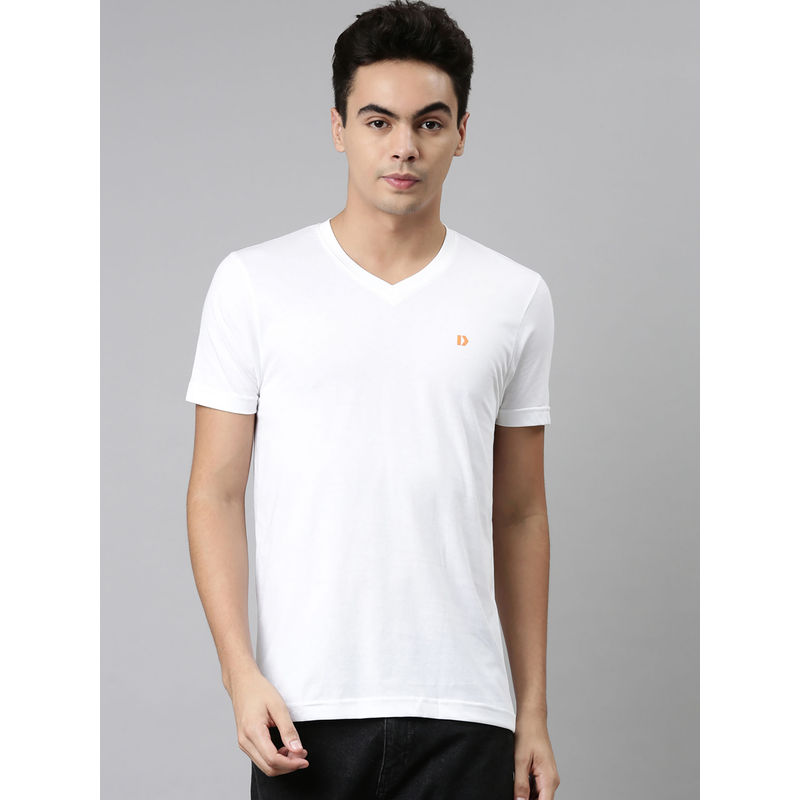 Dixcy Scott Maximus Mens Anti Microbial Finish V-Neck Short Sleeve Solid T-Shirt White (S)
