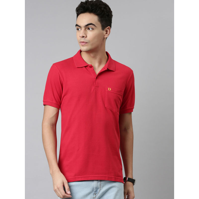 Dixcy Scott Maximus Mens Anti Microbial Finish Polo Neck Short Sleeves Solid T-Shirt Red (S)