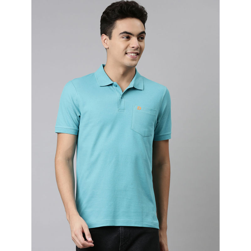 Dixcy Scott Maximus Mens Anti Microbial Finish Polo Neck Short Sleeves Solid T-Shirt Blue (L)