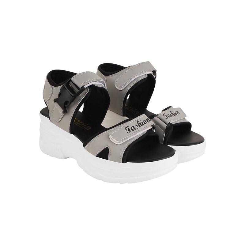 Shoetopia Velcro Style Grey Sandal for Women (EURO 37)