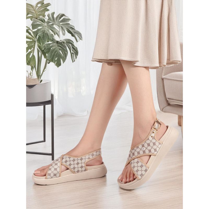 ELLE Women Patterned Cross Strap Adjustable Beige Sandals (EURO 36)