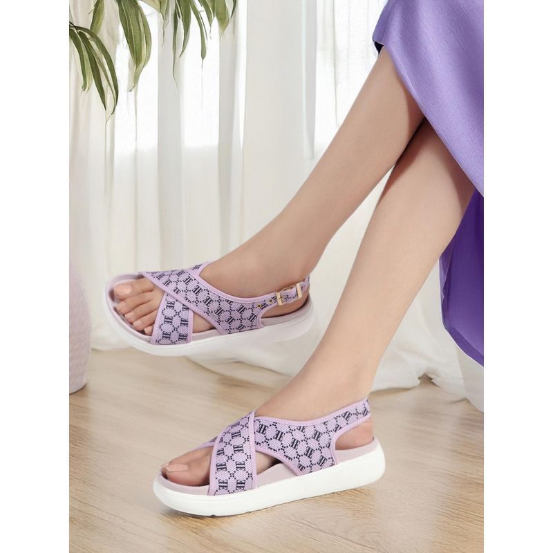 ELLE Women Patterned Cross Strap Adjustable Lavender Sandals (EURO 36)