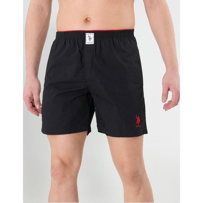 U.S. POLO ASSN. Men Black Cotton Slid Boxer Shorts (L) Black (L)