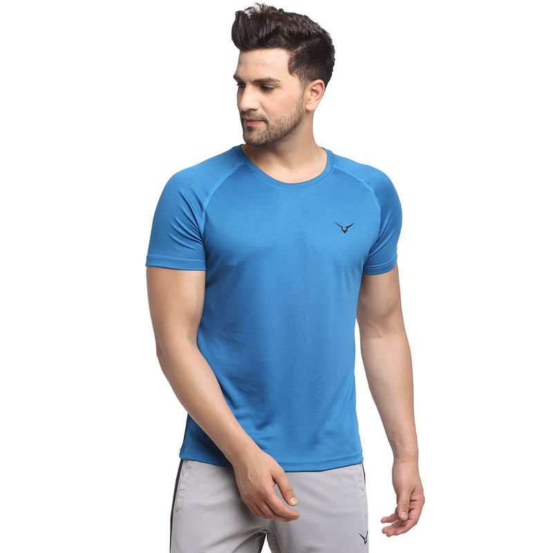 INVINCIBLE Blue Mens Solid Training T-Shirt (S)