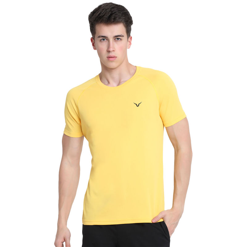 INVINCIBLE Yellow Mens Solid Training T-Shirt (M)