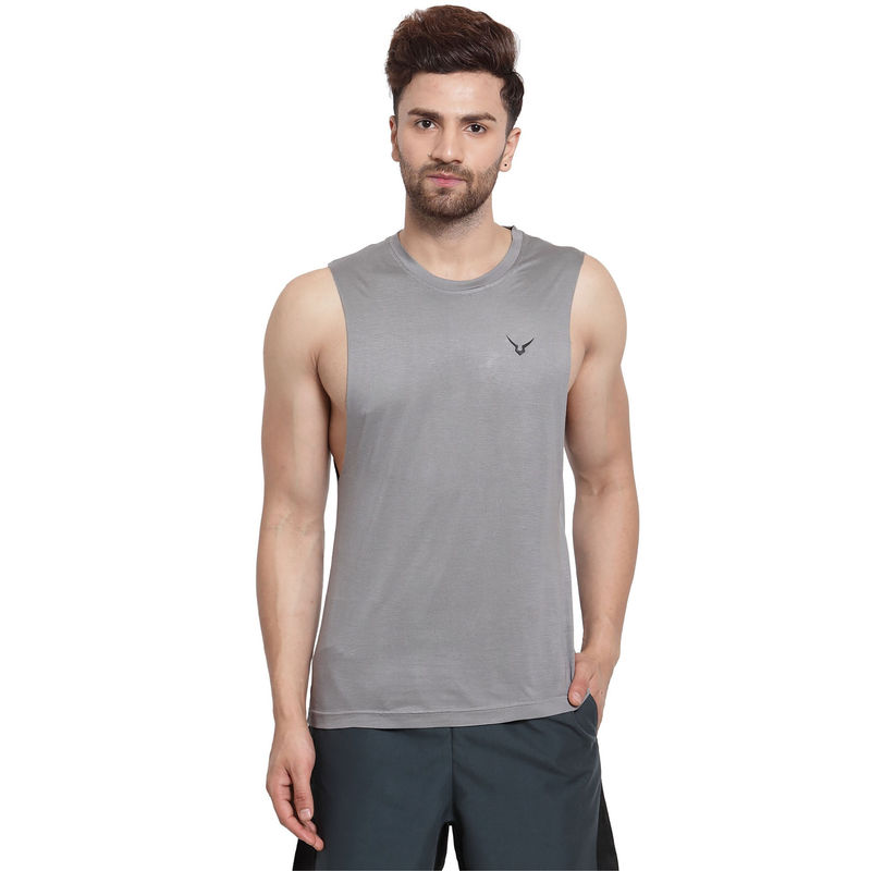 INVINCIBLE Grey Mens Softest Ever Deep Arm Hole Sleeveless Tank (M)