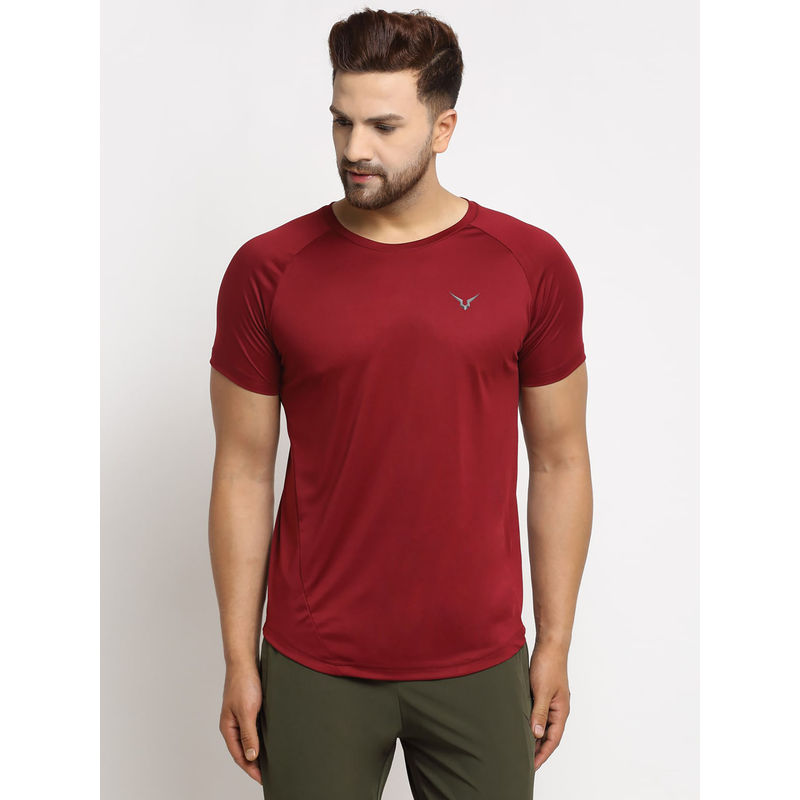 INVINCIBLE Maroon Mens Scoop Round Neck T-Shirt (M)