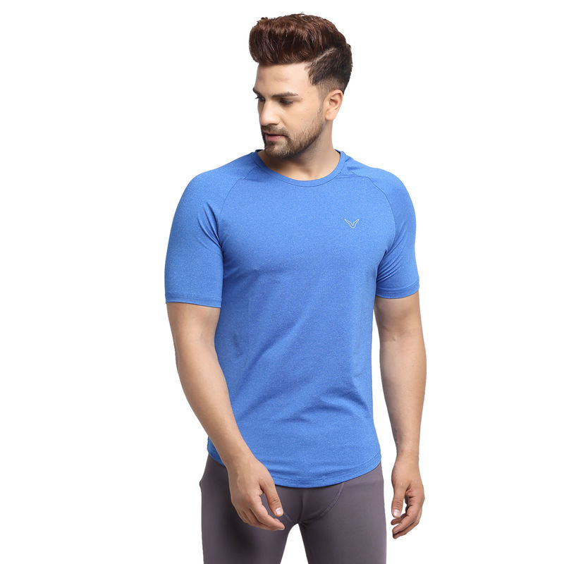 INVINCIBLE Blue Melange Mens Stretch Short Sleeve T-Shirt (S)