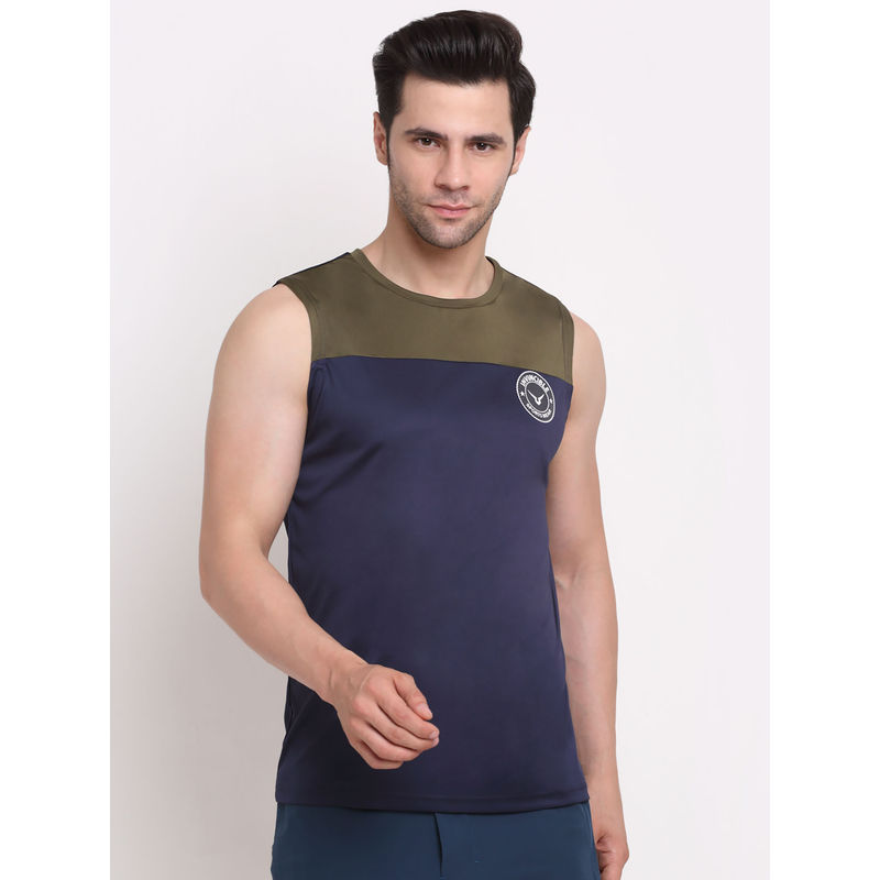 INVINCIBLE Navy Blue Mens Color Block Sleeveless Tank (S)