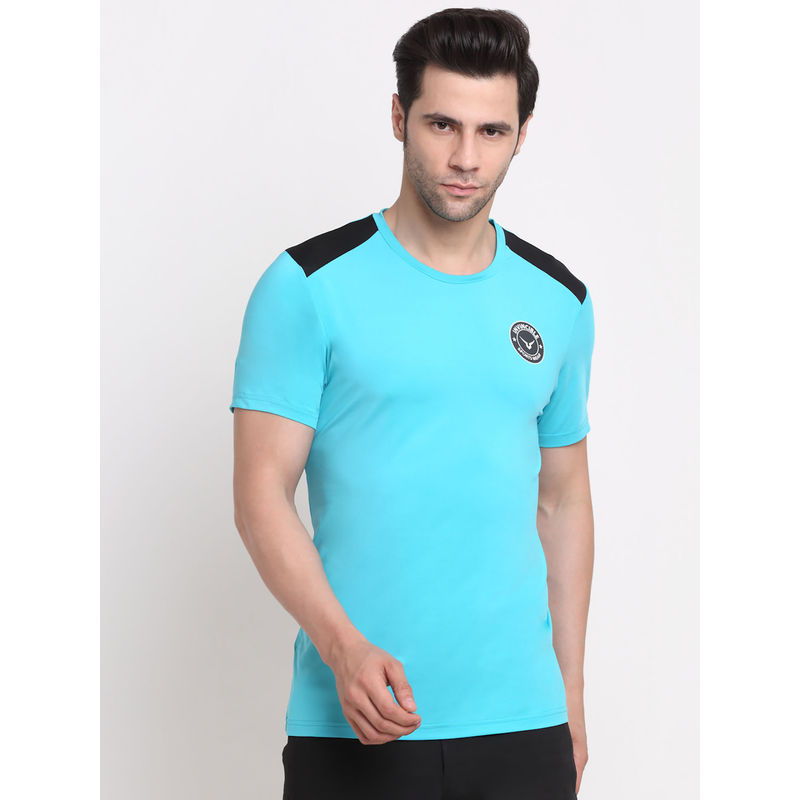 INVINCIBLE Aqua Mens Crew Neck T-Shirt with Shoulder Panel (S)