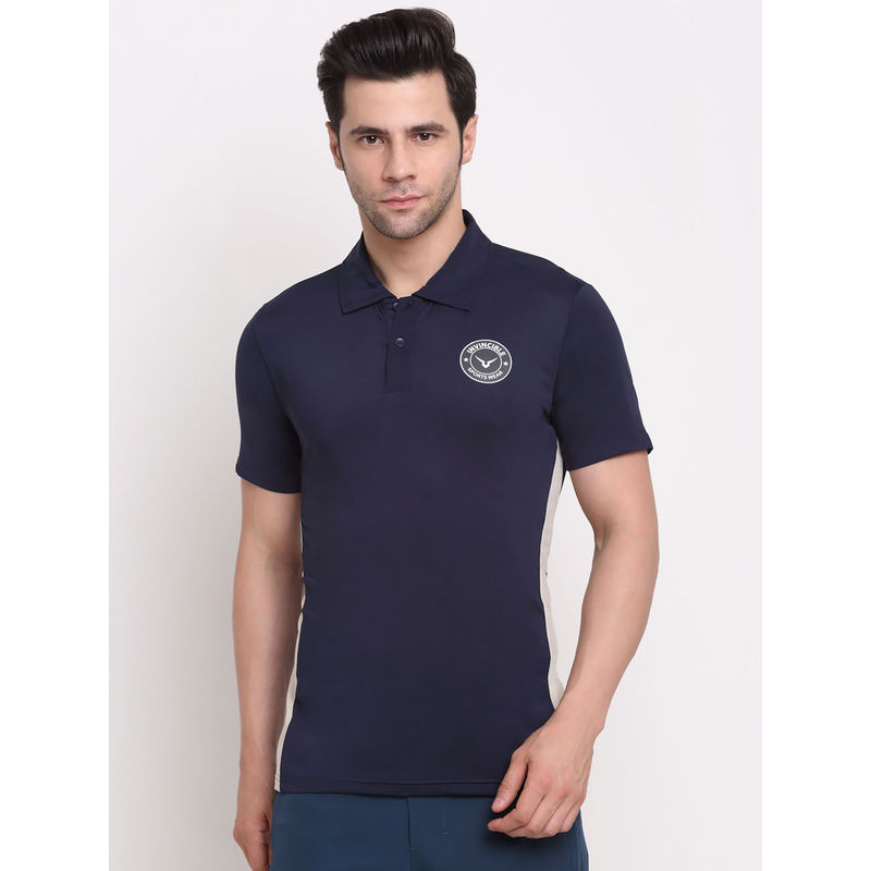 INVINCIBLE Navy Blue Mens Solid Polo T-Shirt with Side Panel (S)