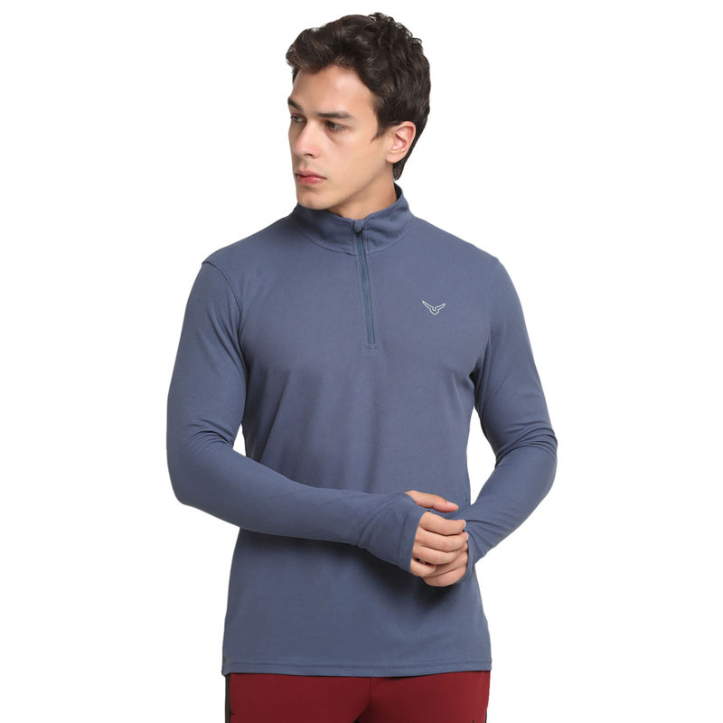 INVINCIBLE Graphite Navy Blue Mens Quarter Zip T-Shirt (S)