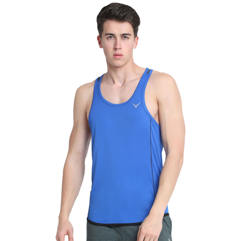 INVINCIBLE Blue Mens Fitness Stringer Vest (XS)