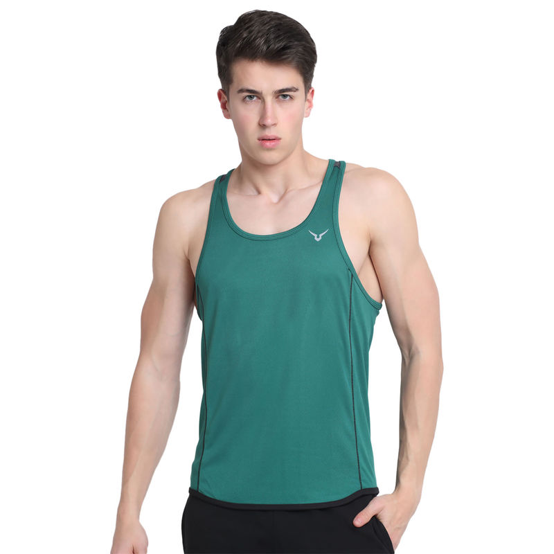 INVINCIBLE Green Mens Fitness Stringer Vest (M)