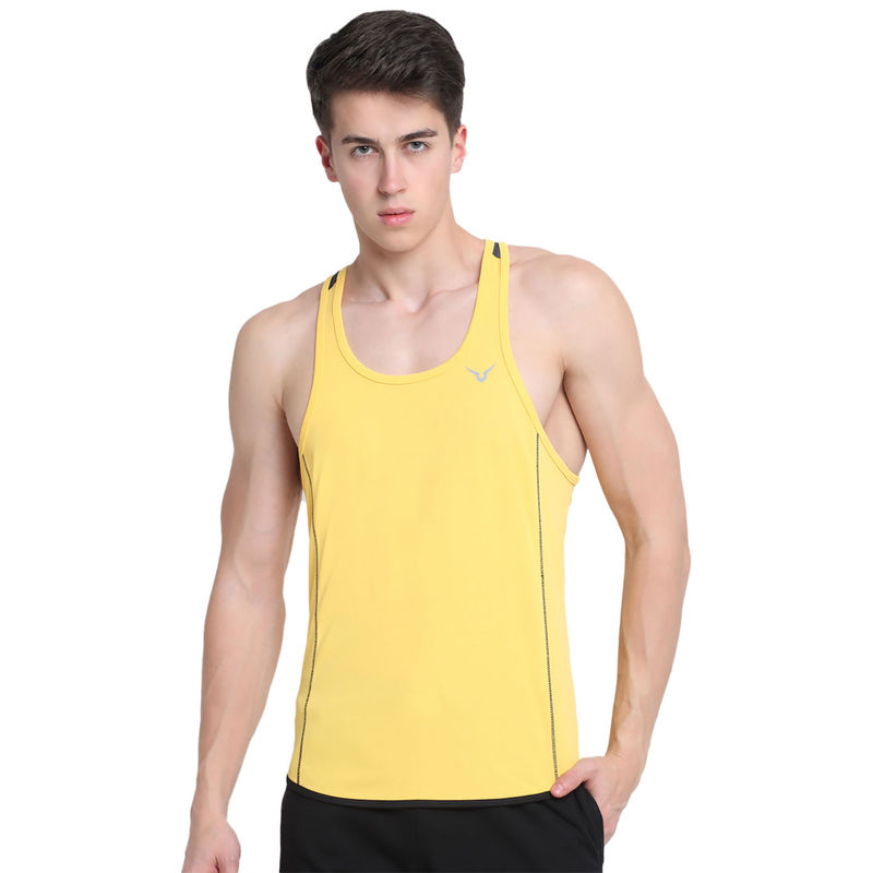 INVINCIBLE Yellow Mens Fitness Stringer Vest (S)