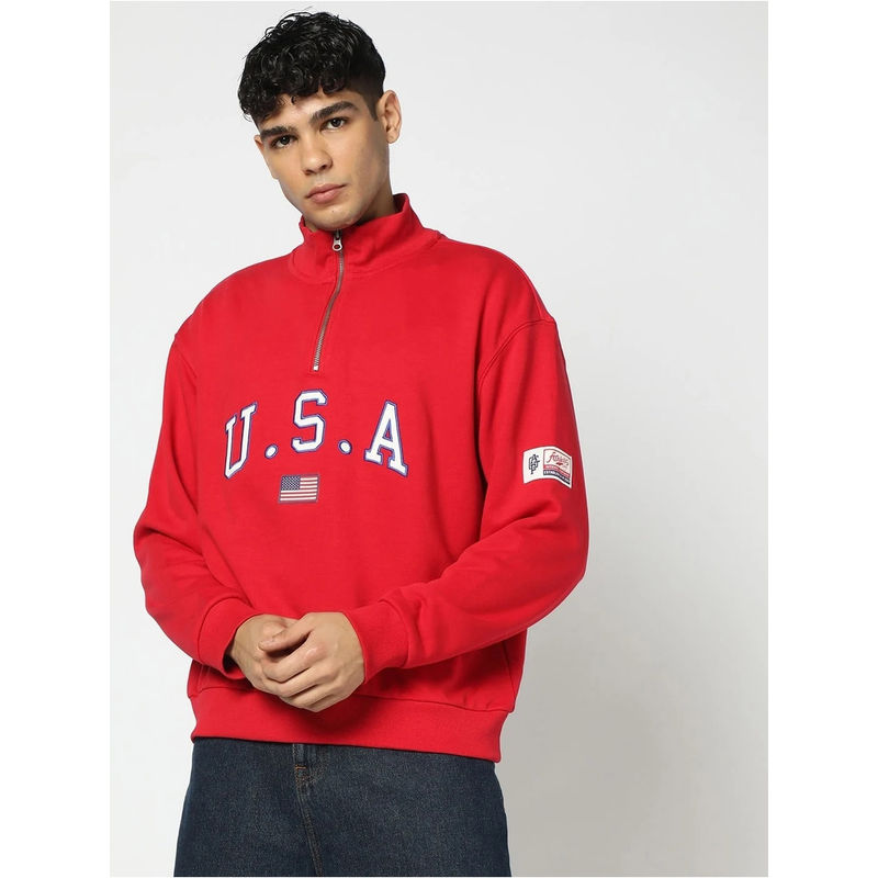 GAP Red Men's Letter Print Oversized Half Zip Sweatshirt (2XL)