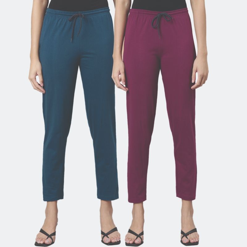 Kryptic Women Mid-Rise Pure Cotton Lounge Pants (Pack of 2) (M)