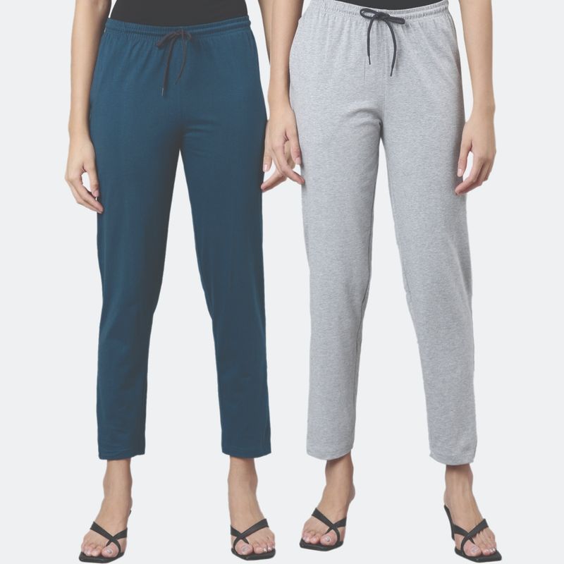 Kryptic Women Mid-Rise Pure Cotton Lounge Pants (Pack of 2) (L)