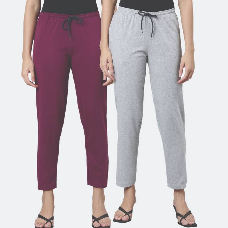 Kryptic Women Mid-Rise Pure Cotton Lounge Pants (Pack of 2) (L)
