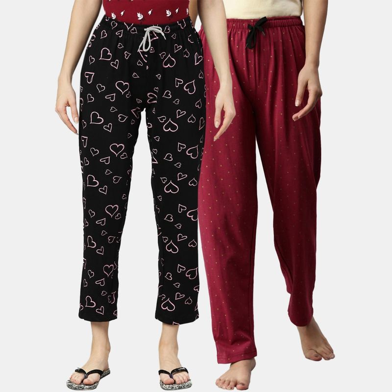 Kryptic Women Printed Pure Cotton Lounge Pants (Pack of 2) (S)